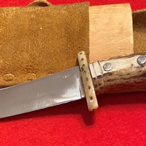 HANDMADE LONG FIXED BLADE KNIFE by MEXICAN KNIFE MAKER, STAG, CUSTOM SHEATH  - Lees Cutlery